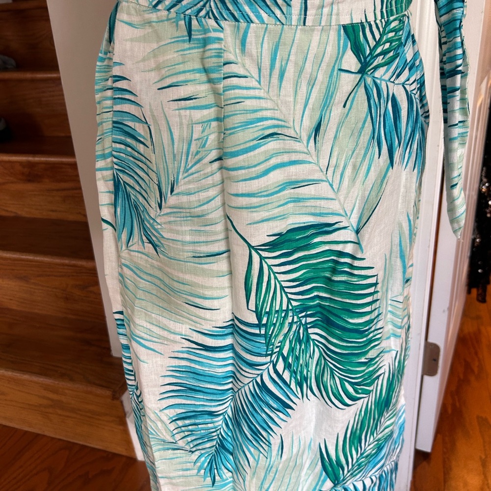 Tahari Teal and White Striped Linen Skirt